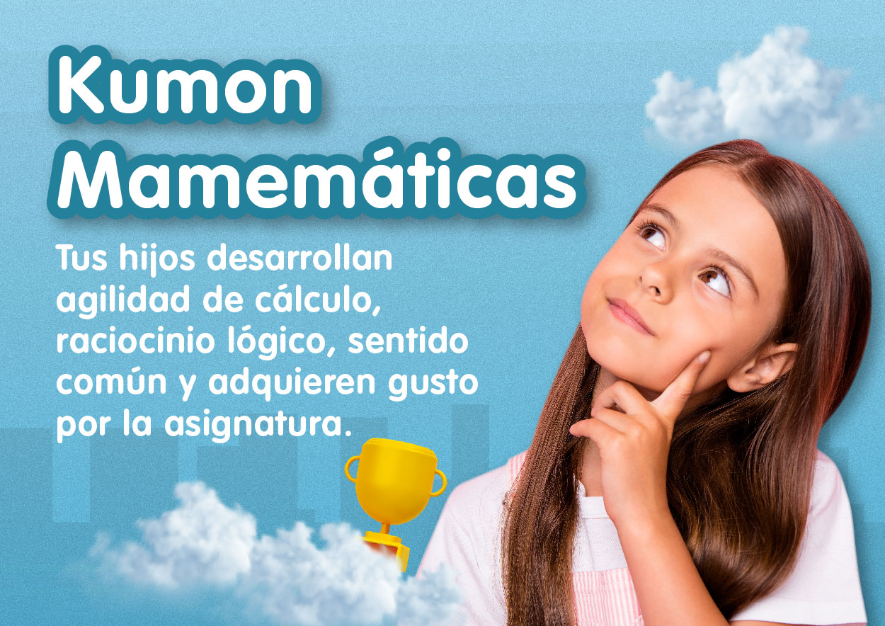 Niña con expresión pensativa junto a la descripción del método Kumon.