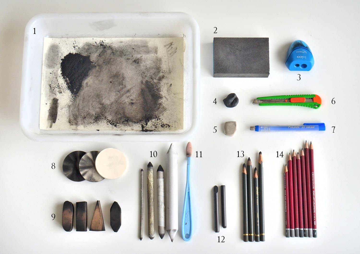 Materiales para dibujar a carboncillo