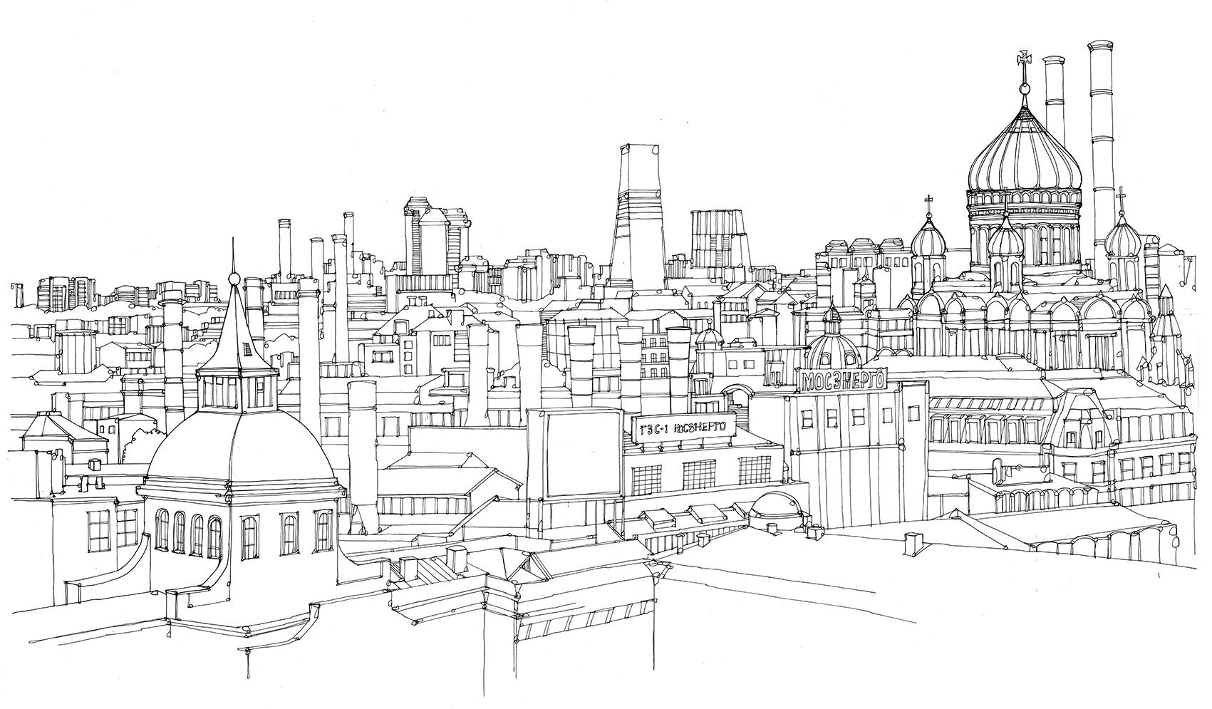 Boceto arquitectónico de la ciudad de Moscú.