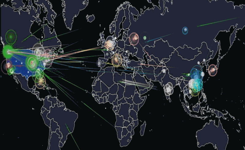 GIF que muestra las redes de conexiones en el mundo