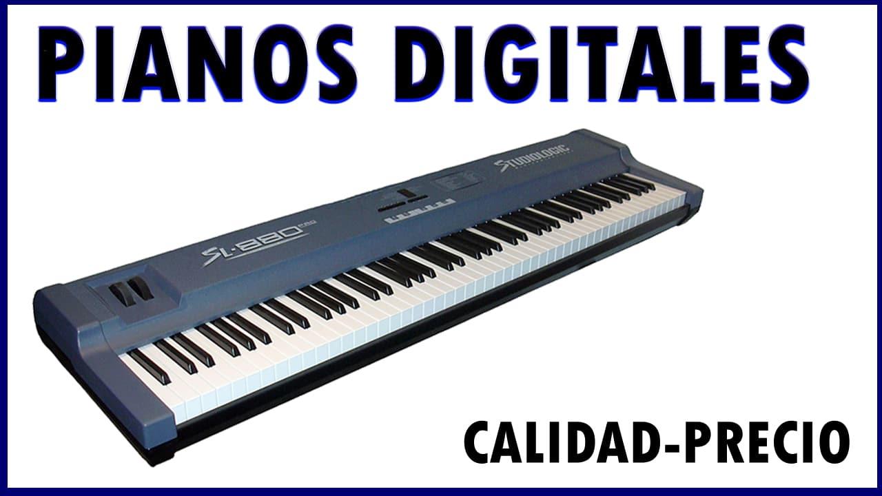Frase "pianos digitales" junto a un teclado.