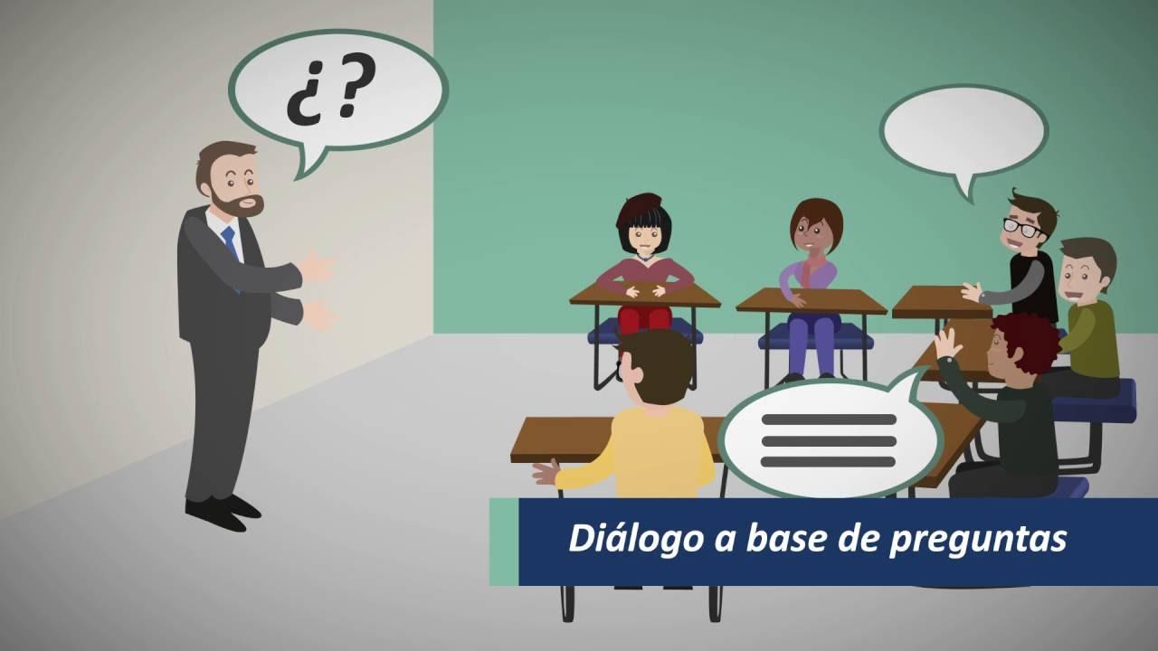 Dibujo de profesor conversando con sus estudiantes