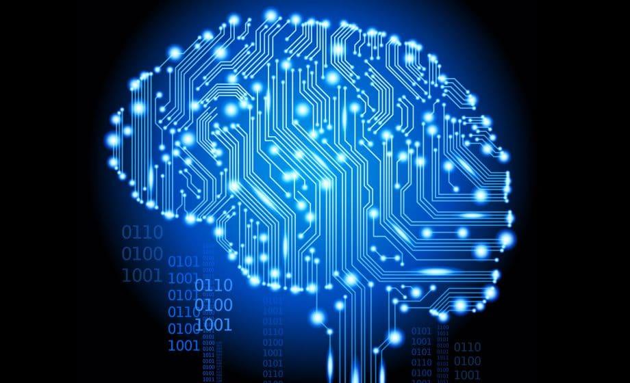 Imagen de un cerebro hecho con líneas de imitación electrónica que induce a graficar la Inteligencia artificial