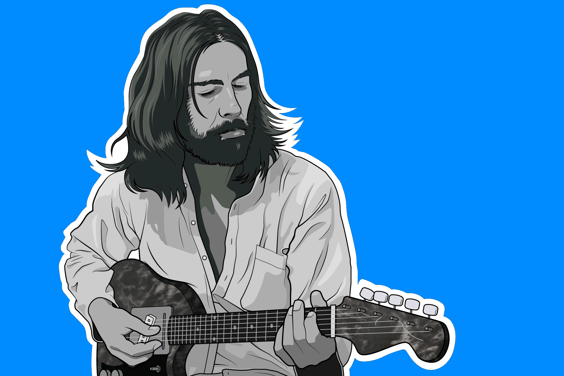 Hombres mostrando dos tipos de guitarras diferentes.