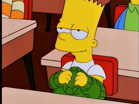 Bart quitándose el sweater, mostrando la frase abajo la tarea