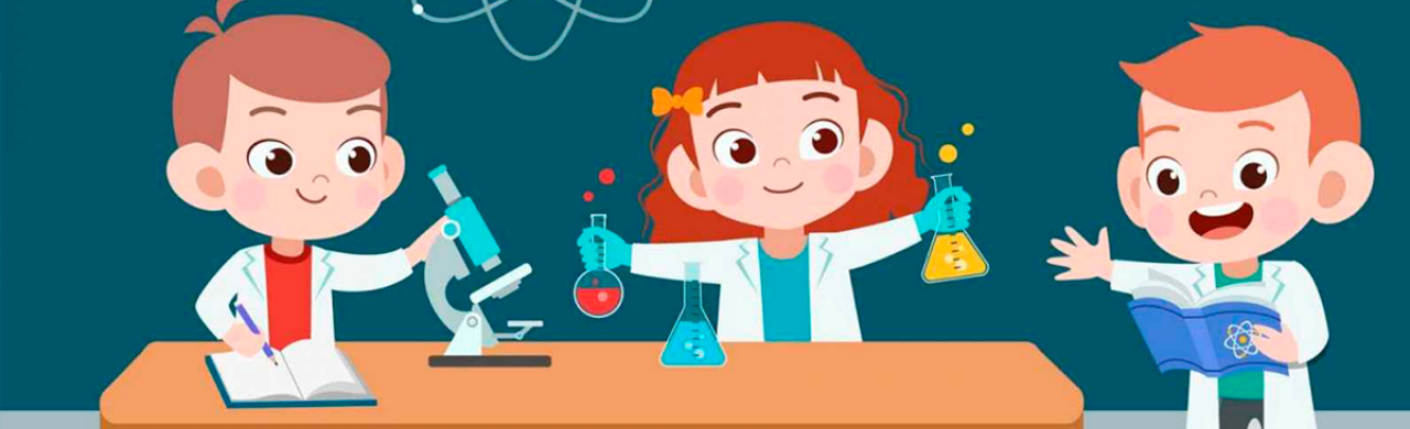 Grupo de niños realizando ensayos en un laboratorio.