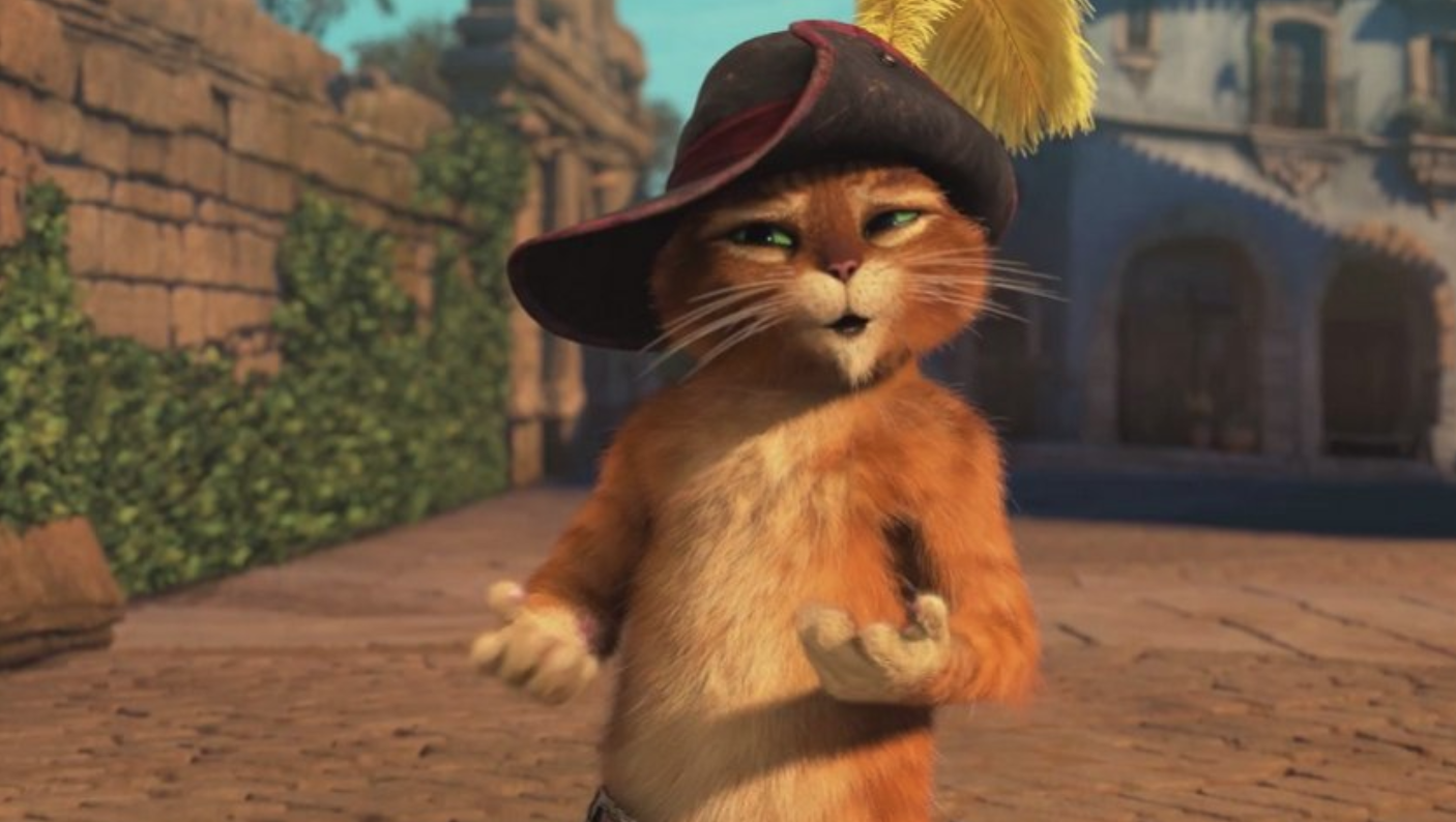 Imagen de incertidumbre del gato con botas de shrek