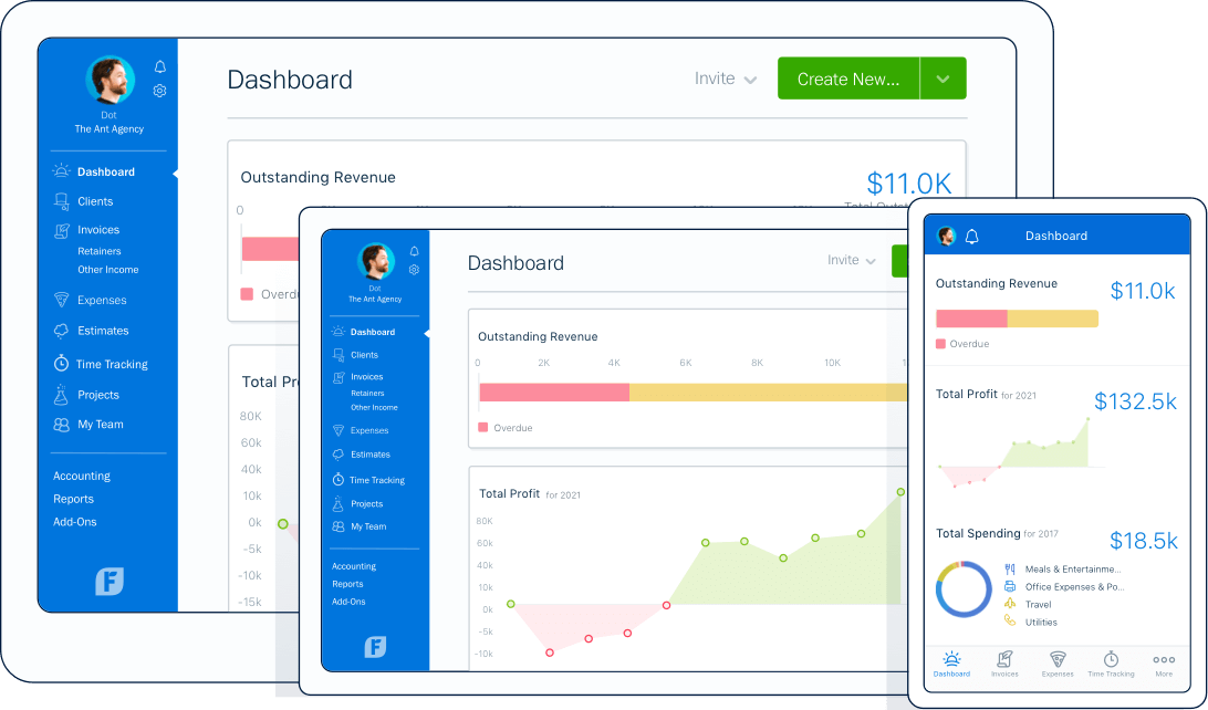 Interfaz del software contable freshbooks
