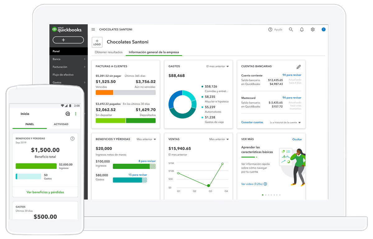 Interfa de QuickBooks unu software contable