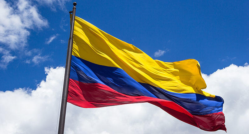 Bandera de Colombia ondeada por el viento.