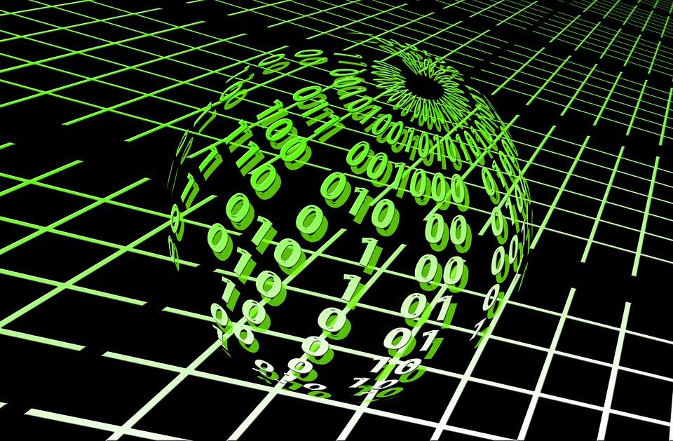 Codigo binario con forma de globo terráqueo.