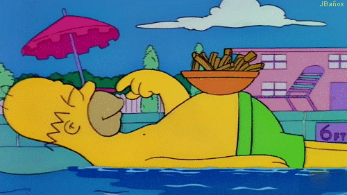 Gif. Homero comiendo snacks en piscina