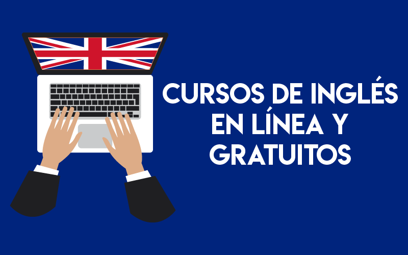 Portátil con el logo de la bandera de los estados unidos, junto a un letrero que dice "Cursos en línea gratuitos"