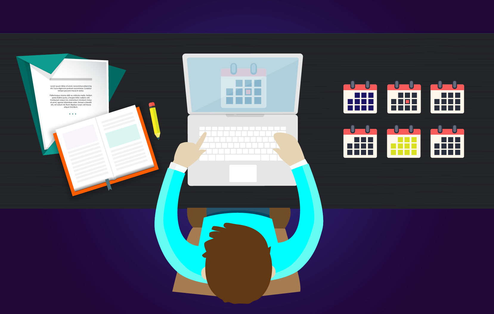 Hombr frente a una computadora, revisando los temas de una clase.