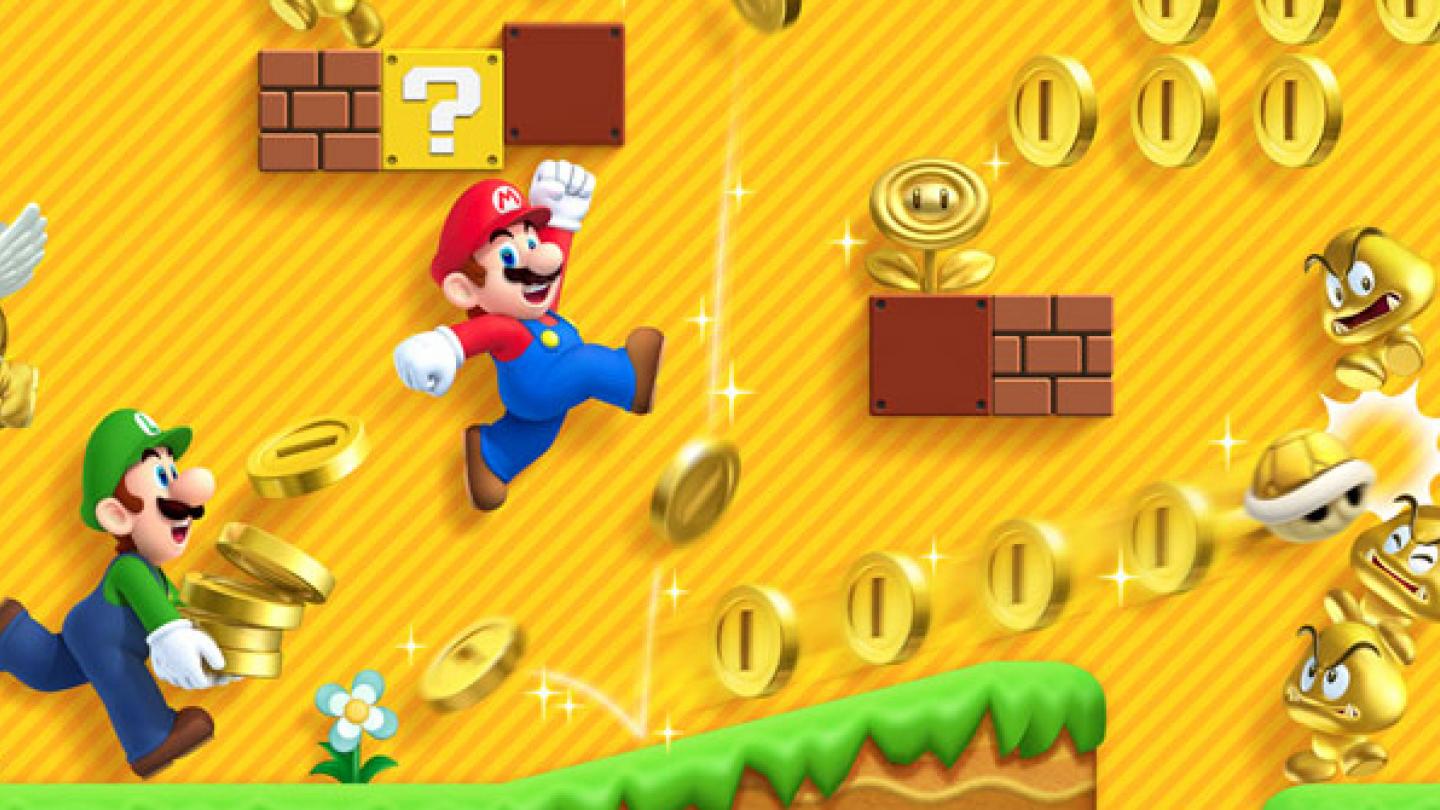 Mario Bross y Luigi Bross persiguiendo monedas.