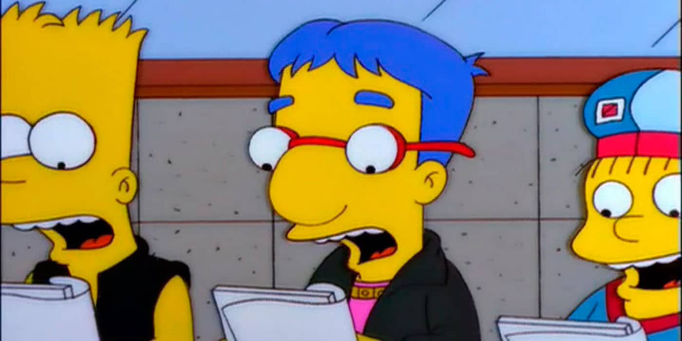 Bart, Milhouse y Rafa calentado la voz