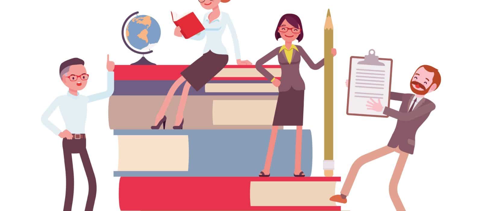 Silueta de diferentes profesores dentro de una aula.