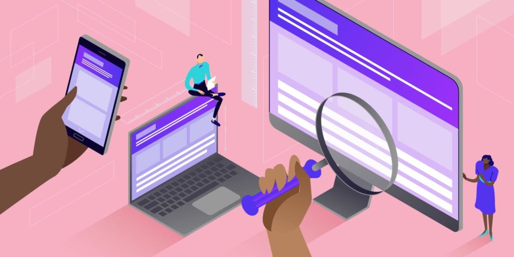Mano sosteniendo una lupa frente a la pantalla de una PC.
