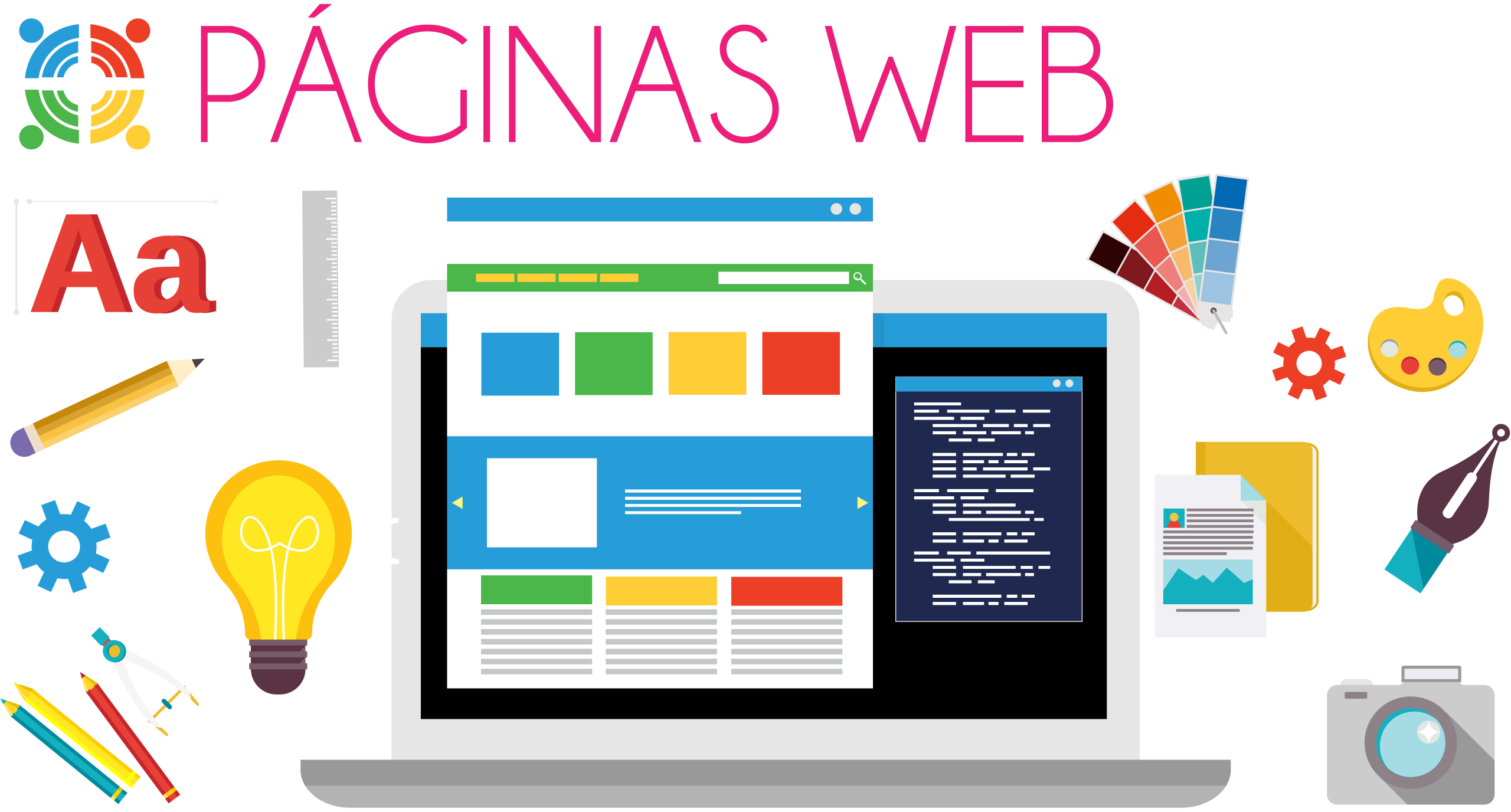 Frase páginas web, sobre un computador de escritorio.