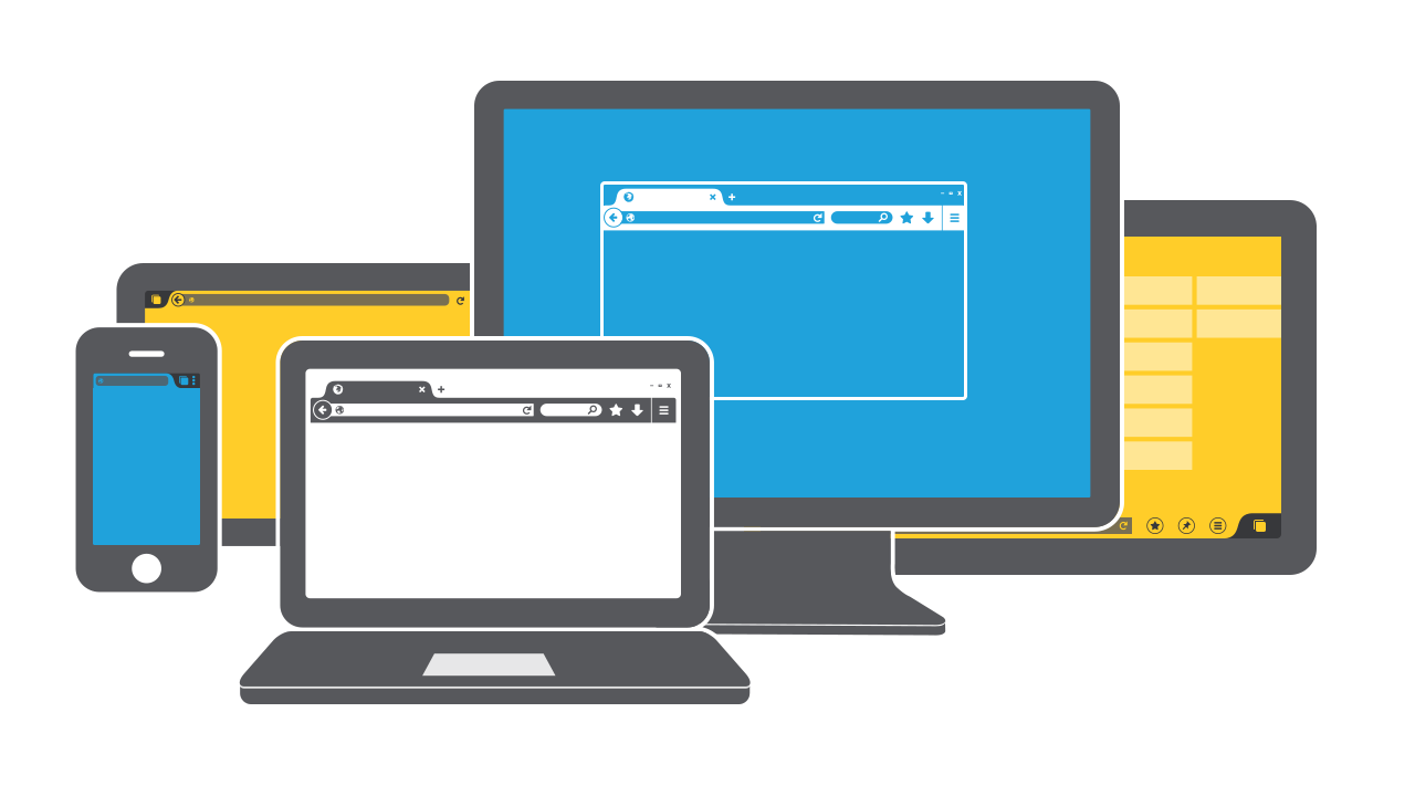 Computadoras con pantallas de colores.