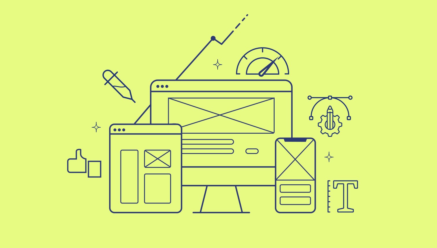 Computadora, ventanas, lápices, herramientas de diseño.