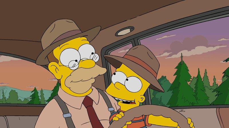 Abraham simpson enseñando a conducir a Bart