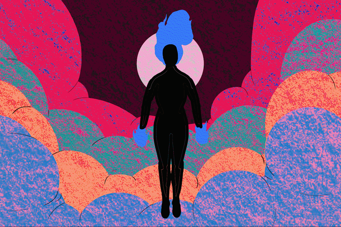 silueta de una mujer cambiando moviéndose y cambiando de colores.