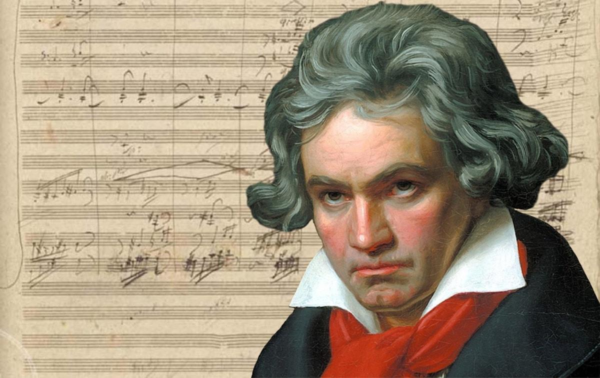 Beethoven frente a una partitura de una canción