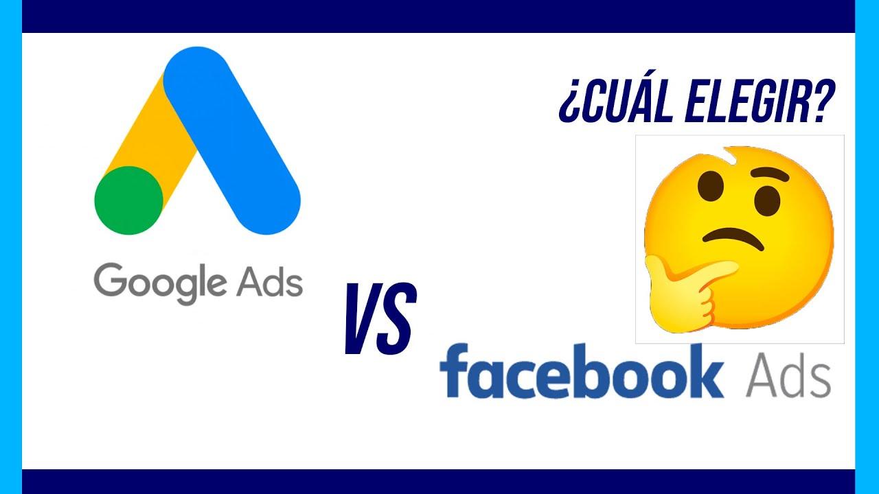 Logos de Facebook ads y Google ads, junto a un emoji de carita pensando.