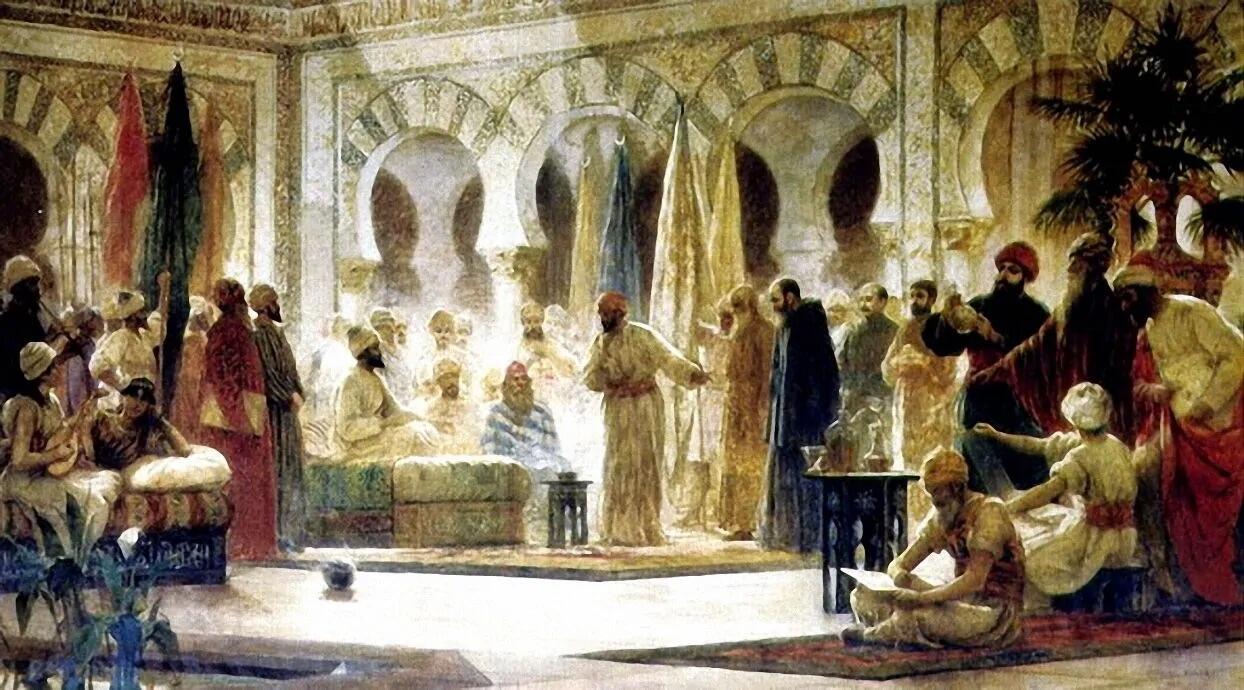  Hasday ibn Shaprut, judío andalusí, médico personal del califa y embajador en la corte del cordobés Abderramán III. Cuadro de Dionís Baixeras (1885). Fuente: Cosas de Andalucía 