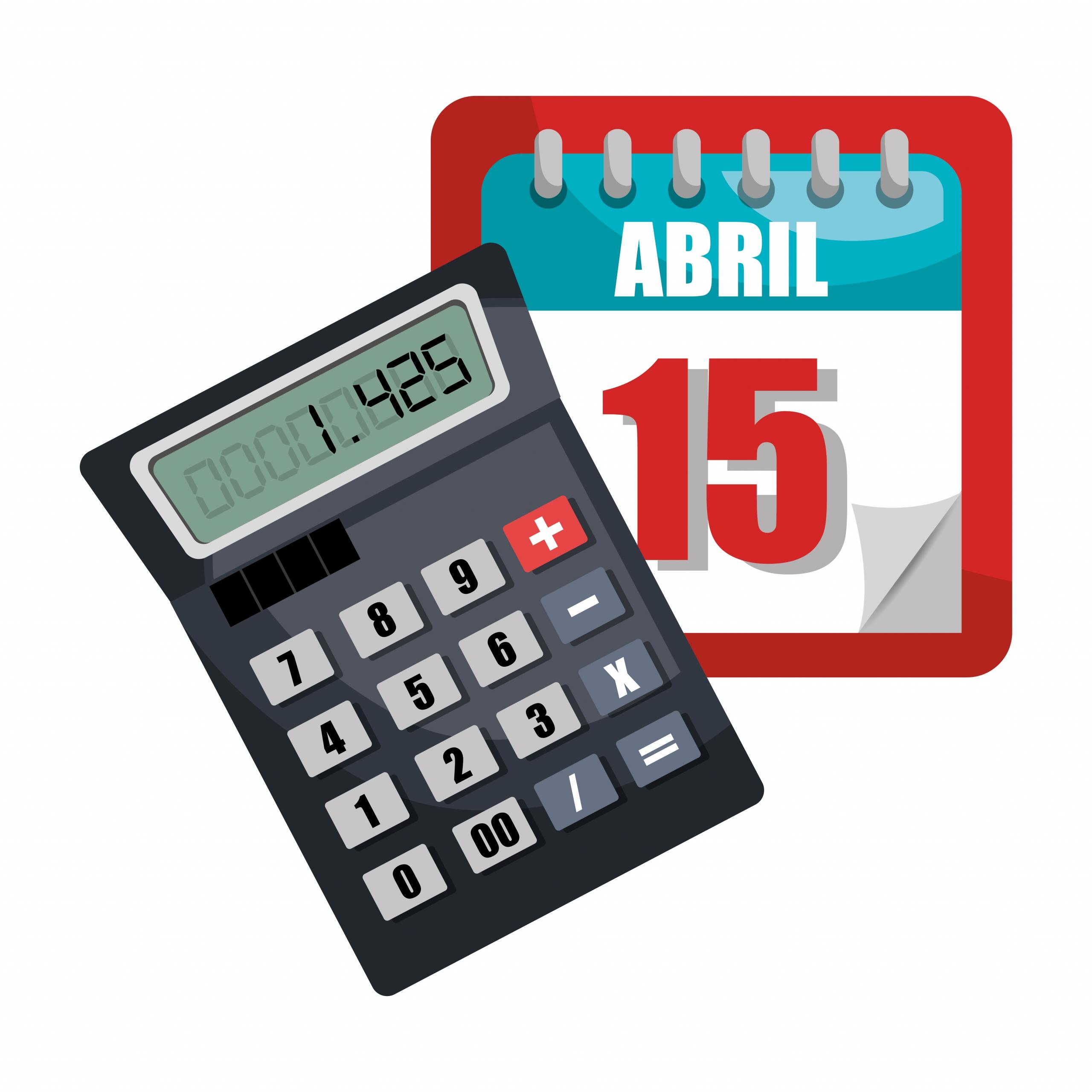 Dibujo de calculadora y un calendario que marca la fecha 15 de Abril
