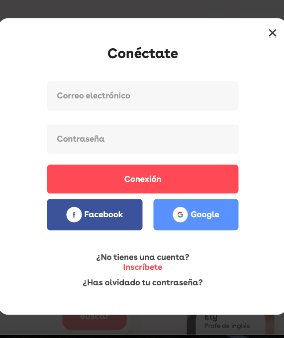 Menú de conexión a Superprof