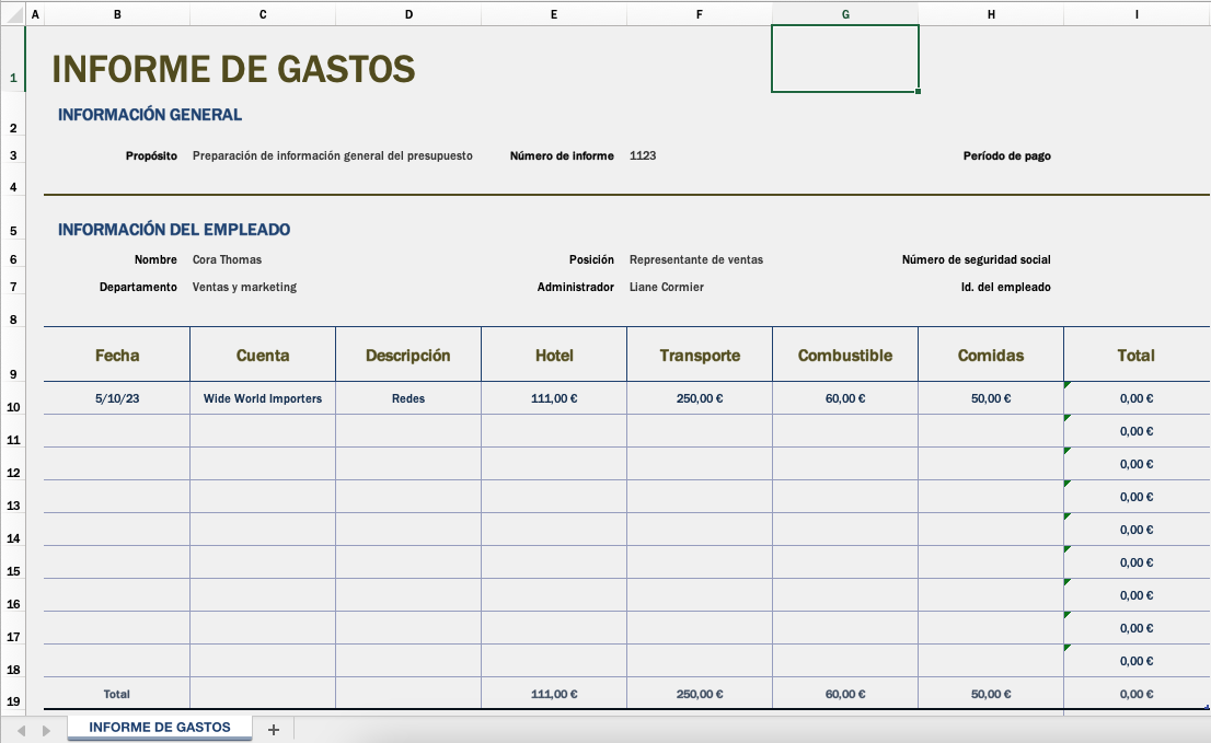 Imagen de plantilla de registro de gastos de excel