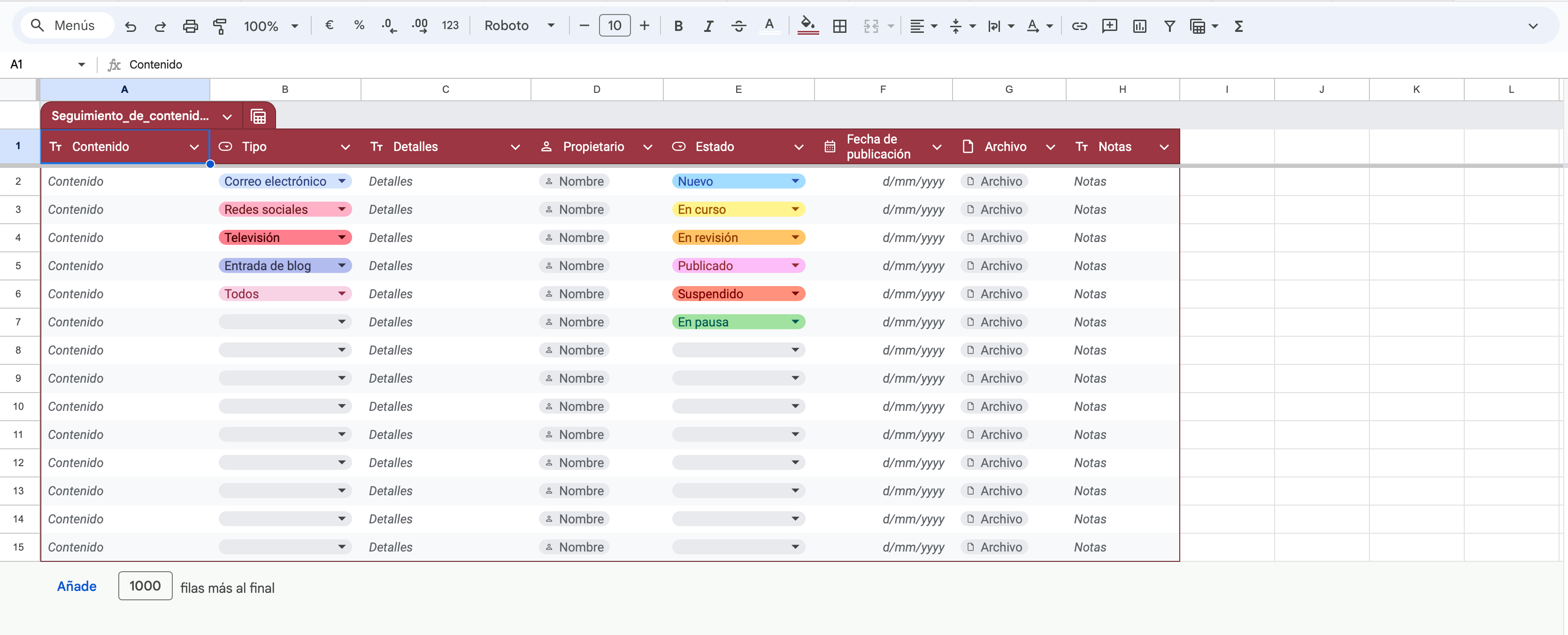 Imagen de una tabla dinámica de excel