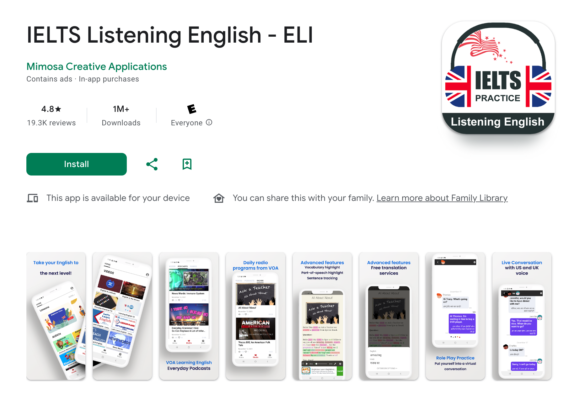 Captura de pantalla de la aplicación App IELTS Listening English