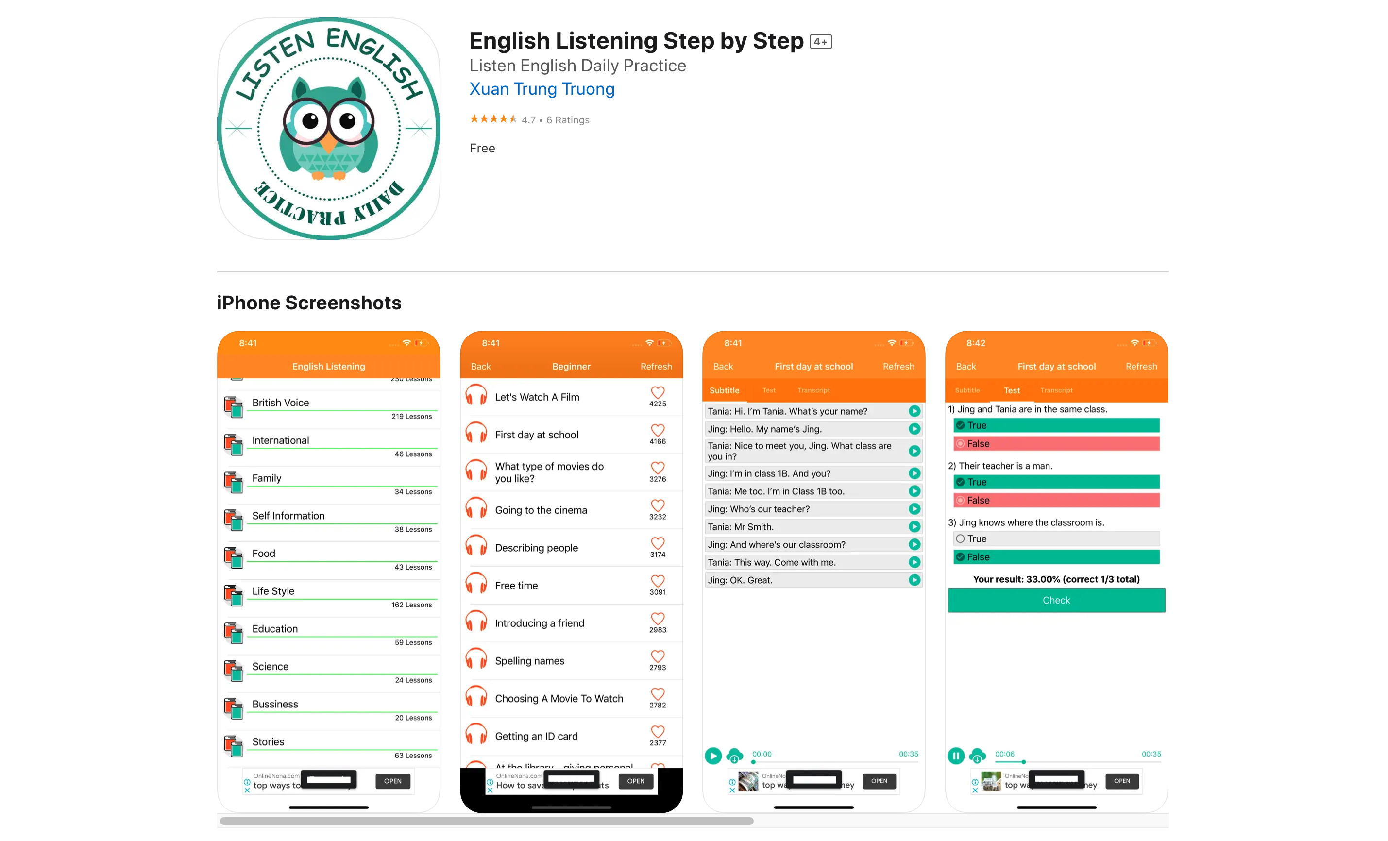 Captura de pantalla de la aplicación para aprender inglés Listen English Daily Practice