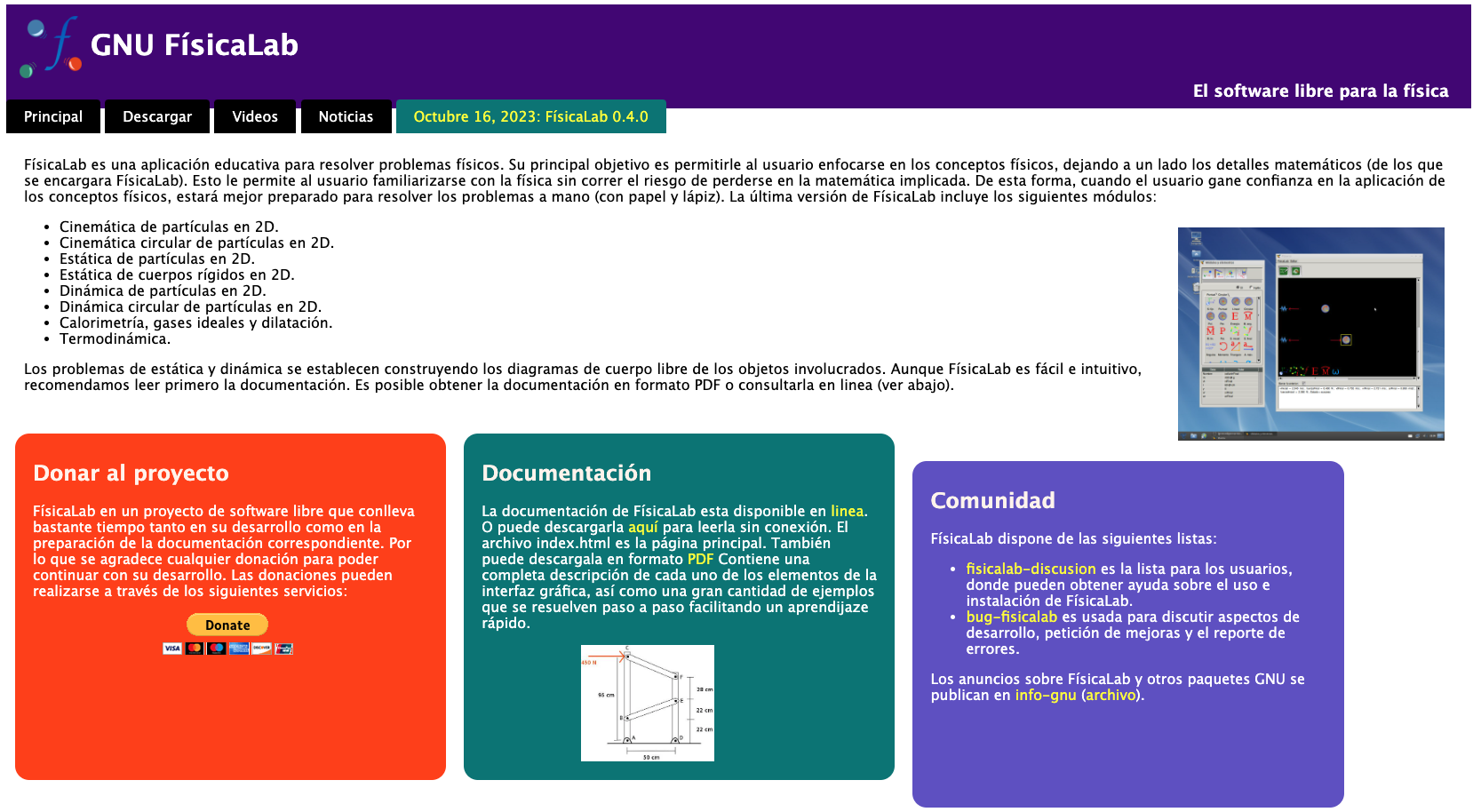 Imagen de la página de la aplicación físicaLab