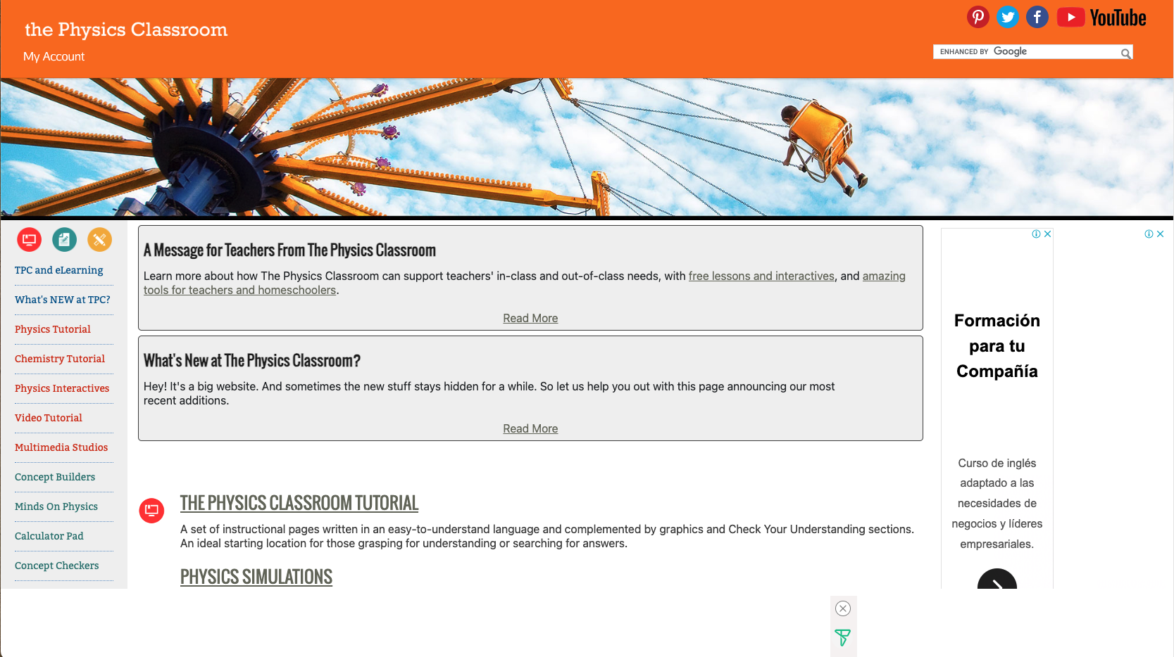 Imagen de la plataforma The Physics Classroom