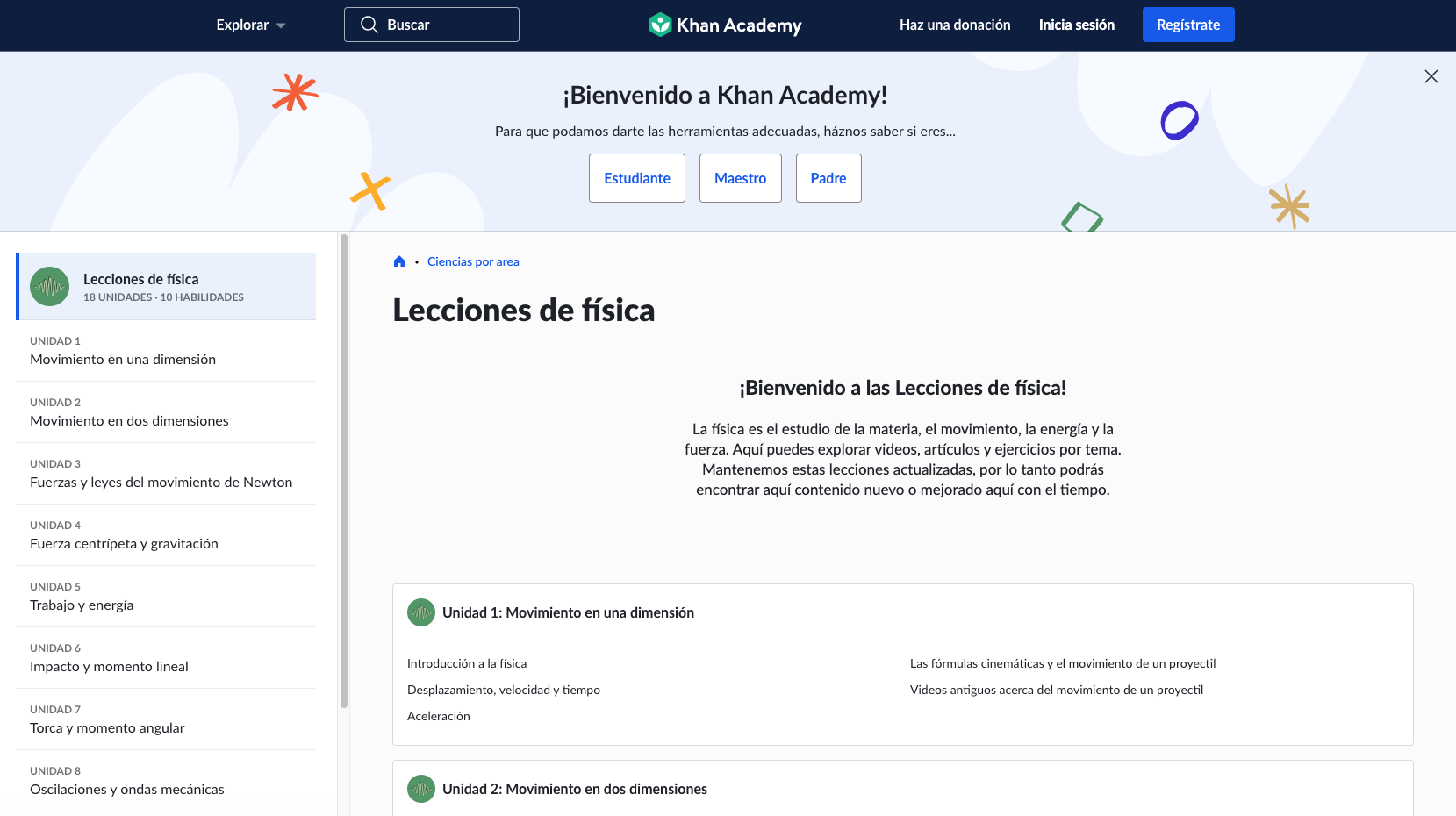Imagen de la interfaz de la plataforma Khan Academy