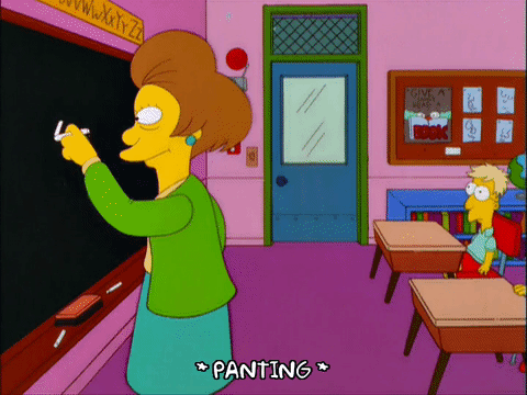 Gif, Bart entrando al salon de clases con las ropas rotas