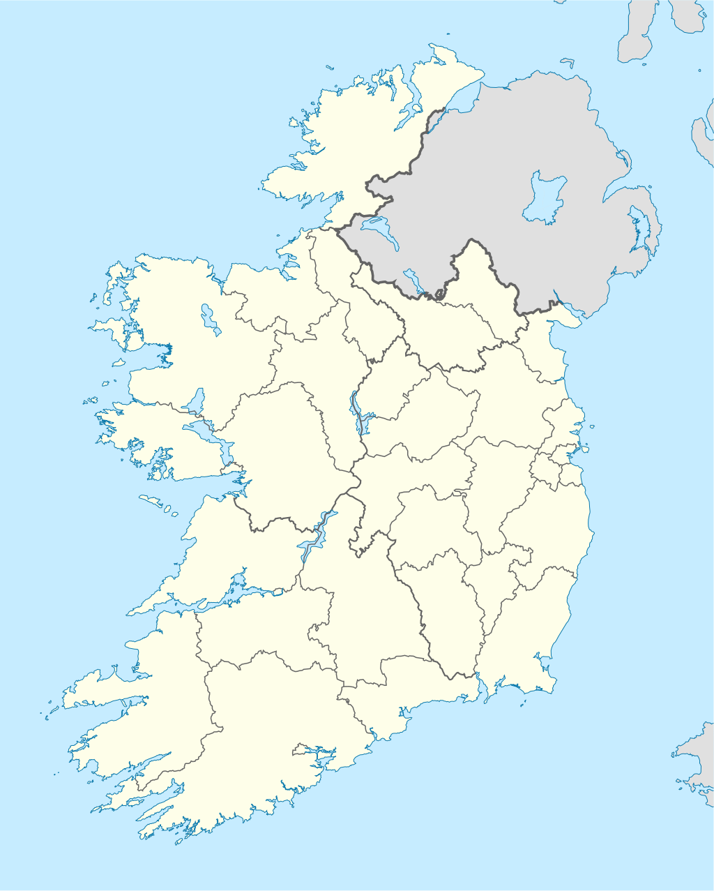Mapa de Irlanda mostrando la división entre la República de Irlanda e Irlanda del Norte.