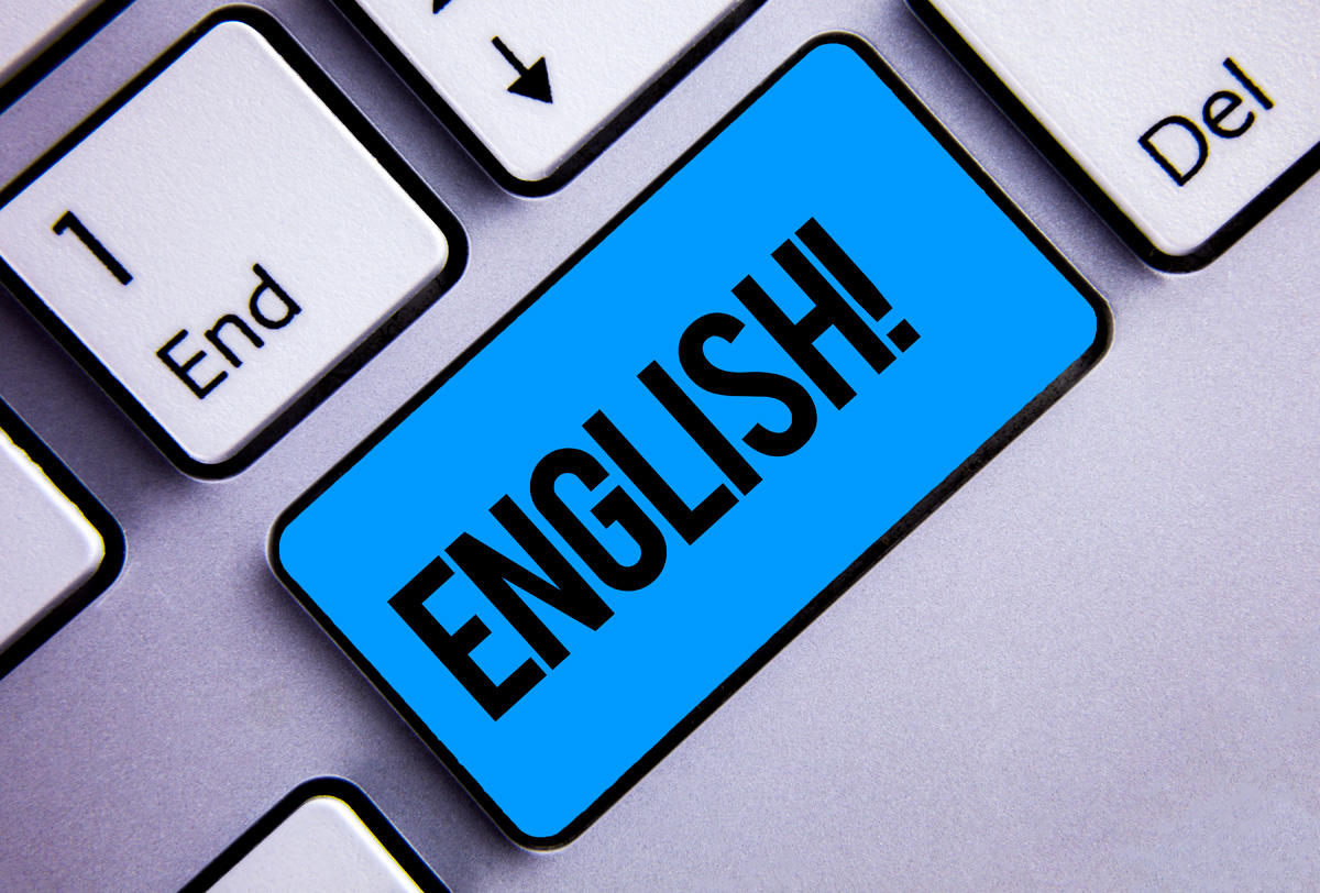 Tecla de color azul con la palabra ENGLISH!