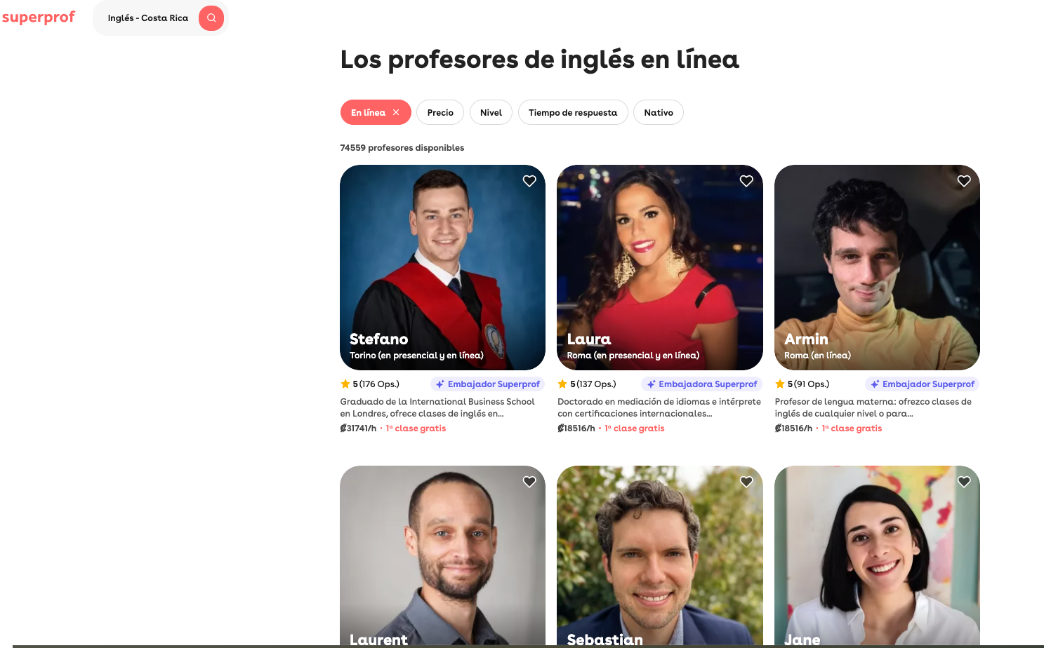 la plataforma de Superprof, con profesores virtuales