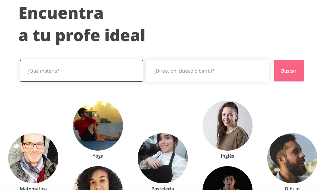 Inicio de la página de Superprof, mostrando varios superprofes