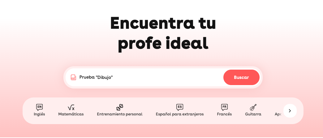 Pantalla de busqueda de Superprof