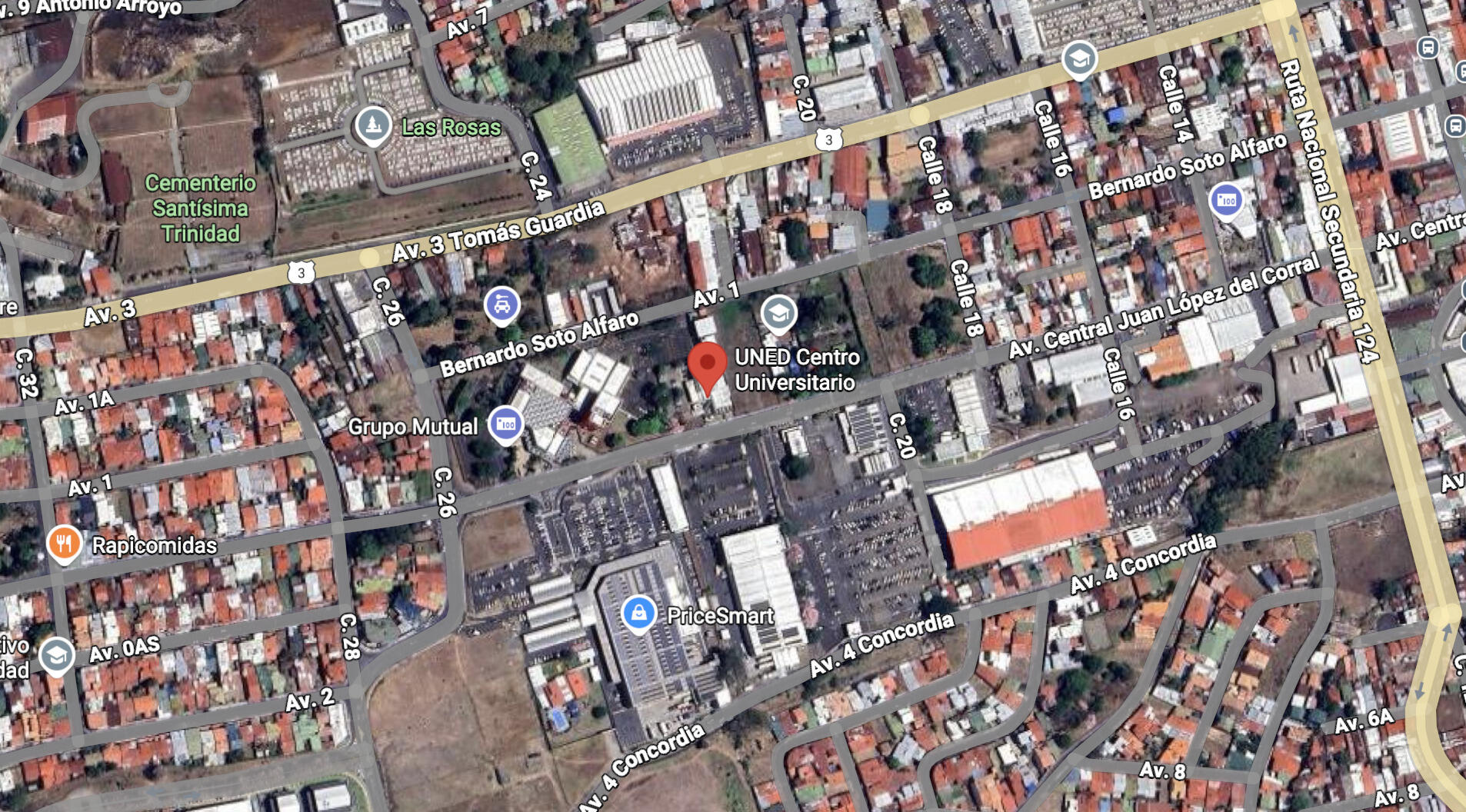 Ubicación de UNED en Alajuela en google maps 