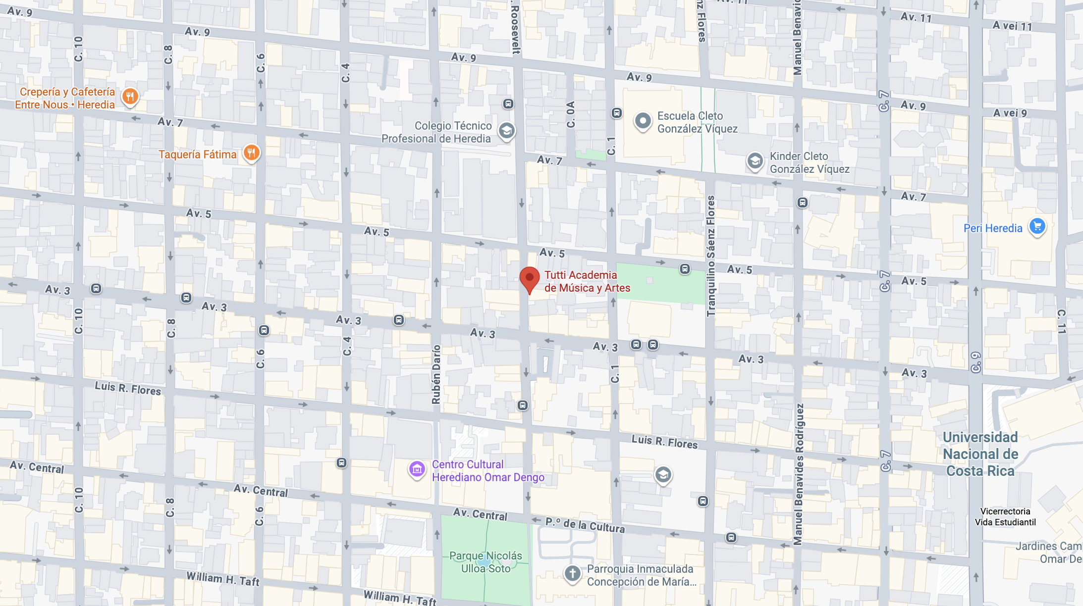 Ubicación en google maps de Tutti Academia de Música y Artes en Heredia