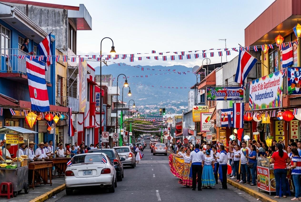 La ciudad de San José celebrando el 15 de septiembre, día de la independencia de Costa Rica.