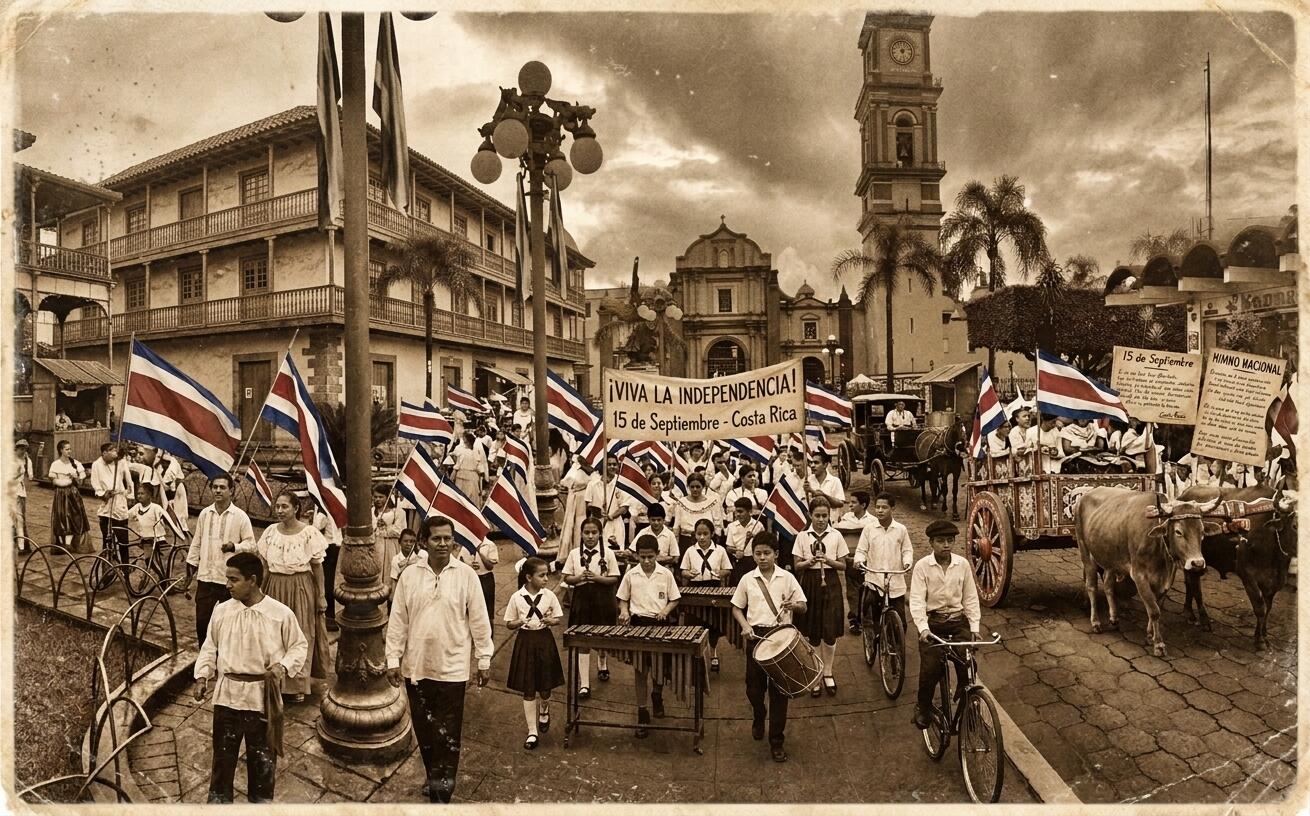 Foto antigua celebrando la independencia de Costa RIca