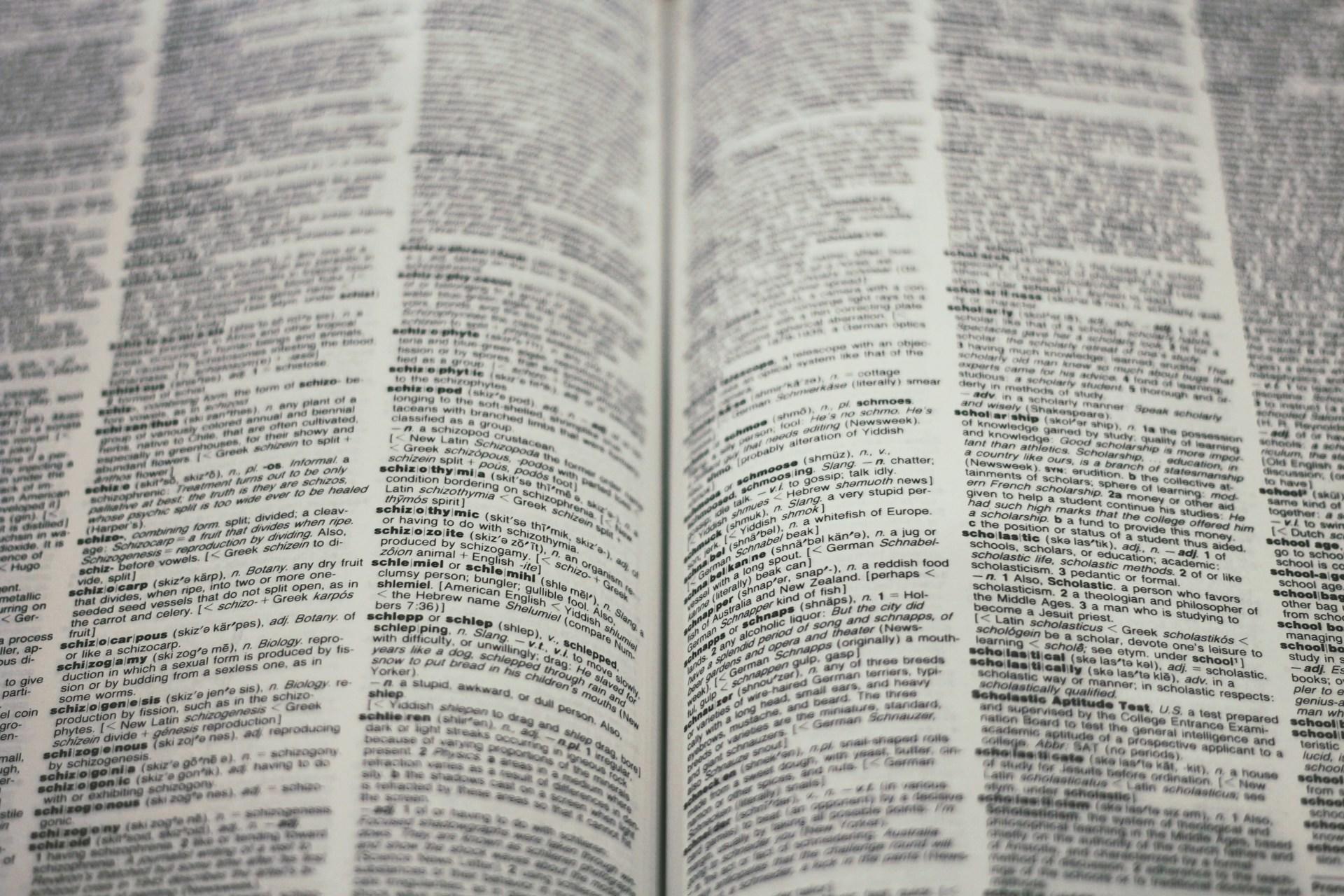 Offenes Buch mit Wörtern.